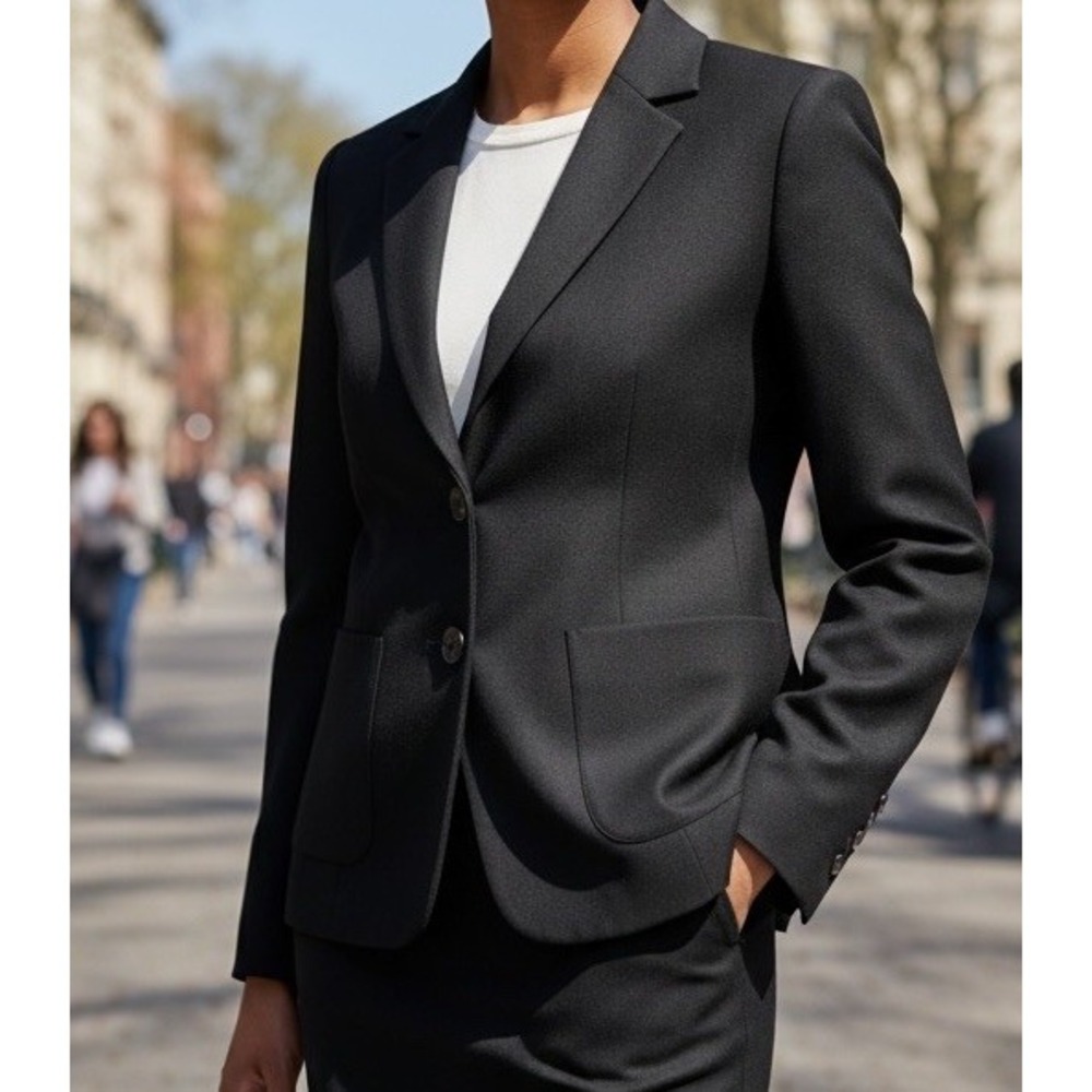 New St. John Caviar Black Blazer  Button jacquard piqué weave Size 10